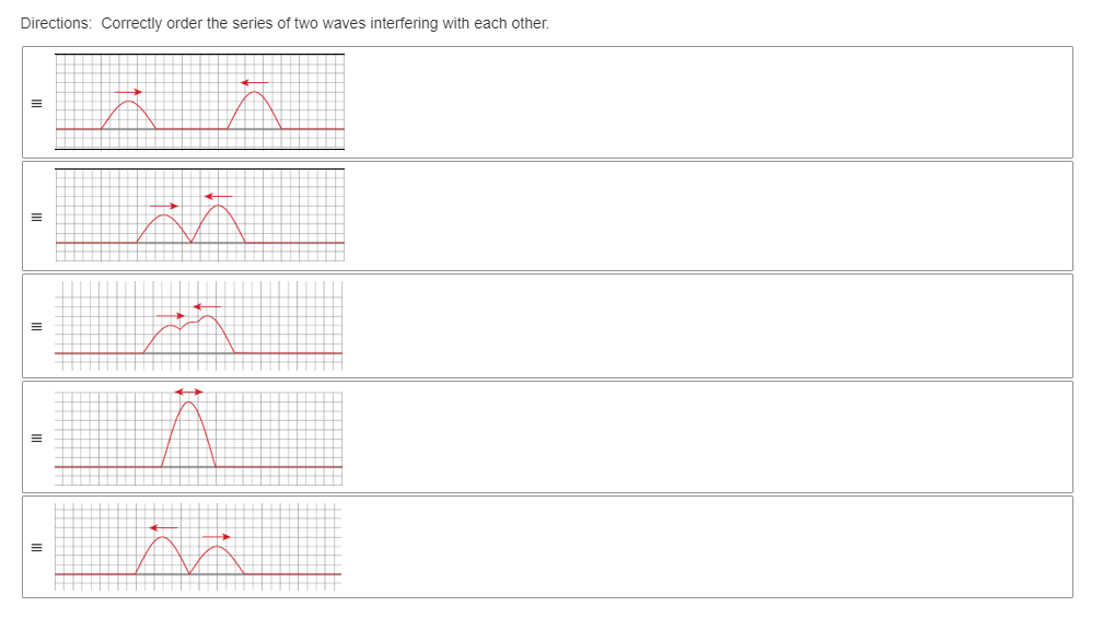 Directions: Correctly order the series of two waves interfering with each other.
III
ä
☆
m