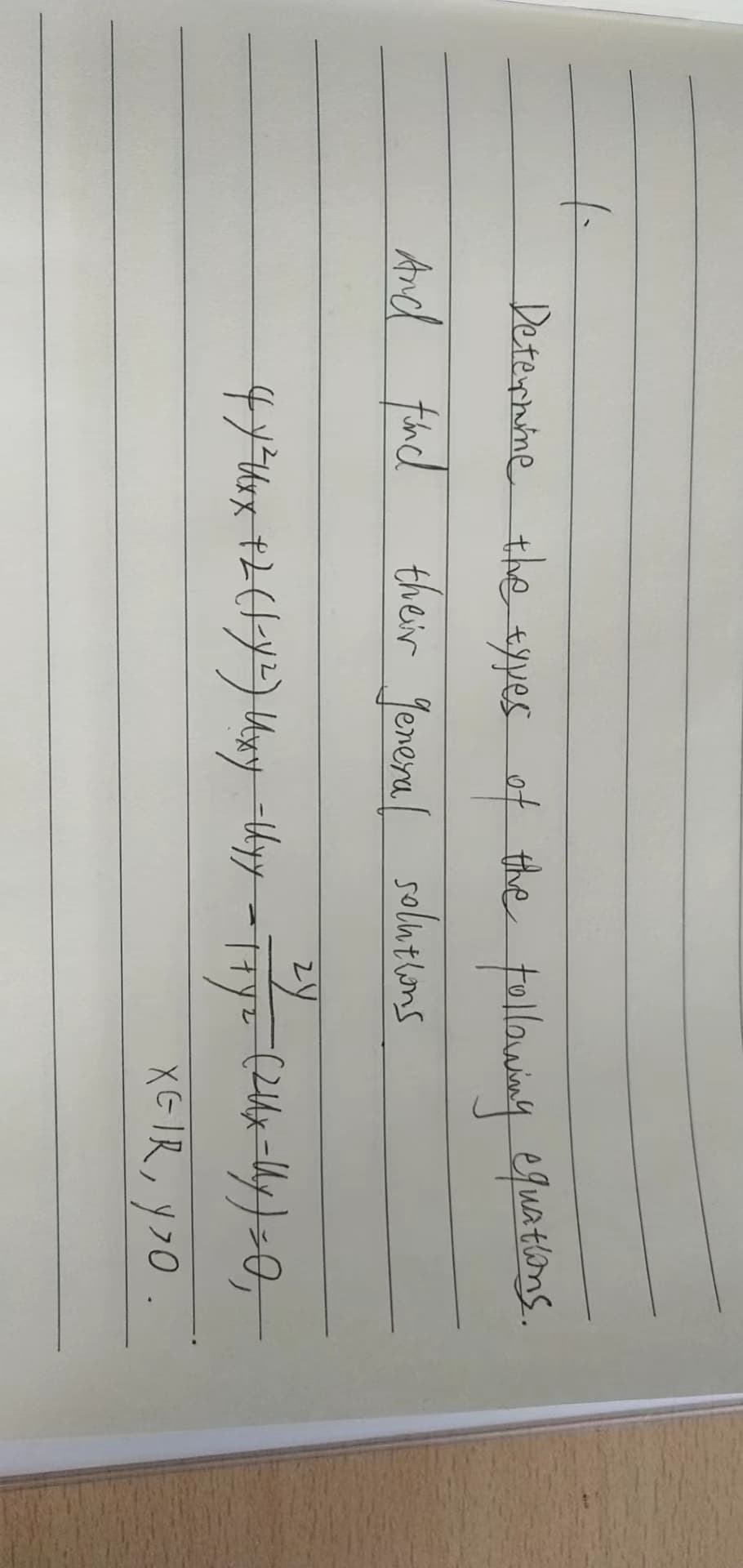 1
Determine the types of the following equations.
And find their general solutions
zy
4 y²uxx 12 (1-x²) Uxy byy i+y= (2x-ly) = 0,
туг
XEIR, y₂o.