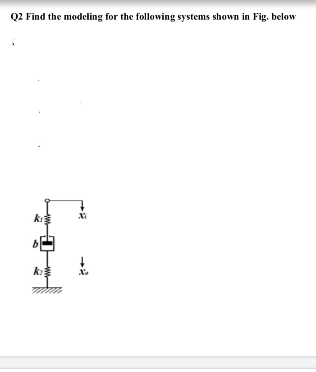 Q2 Find the modeling for the following systems shown in Fig. below
ki
Xi
b
k
