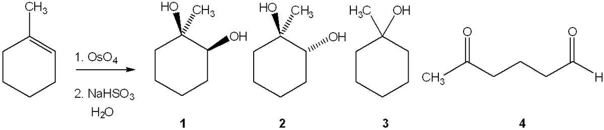 CH3
HO
CH3
HO
CH3
OH
HOT
1. OsO4
CH
H.
2. NaHSO3
H20
1
2
3
4
