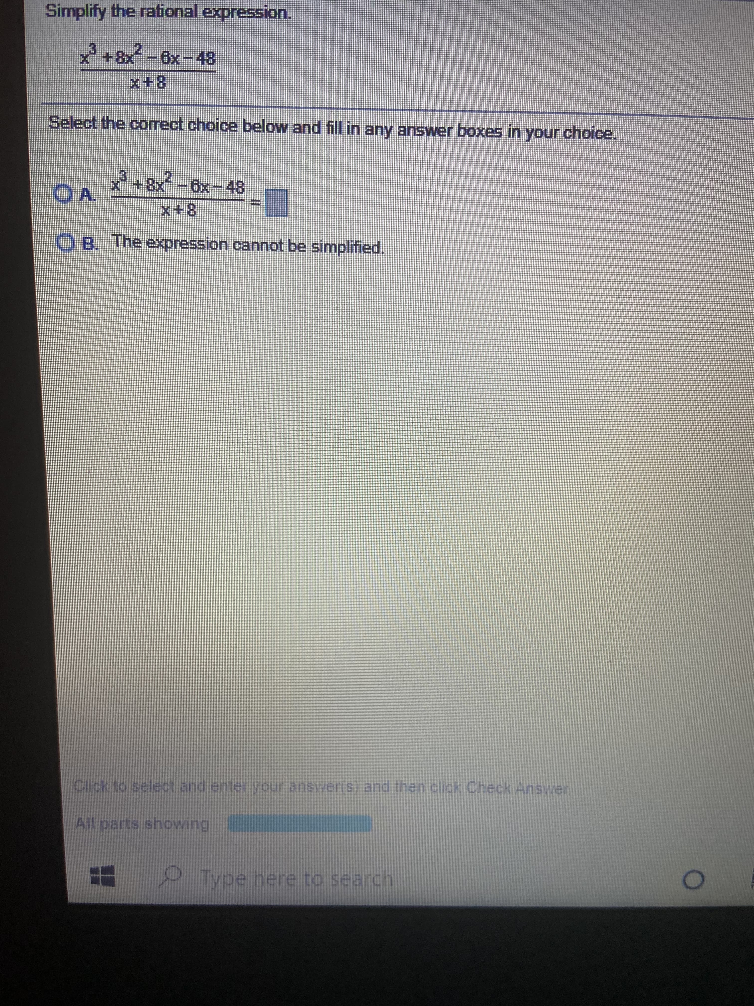 Simplify the rational expression.
x*+8x-6x-48
8+X
