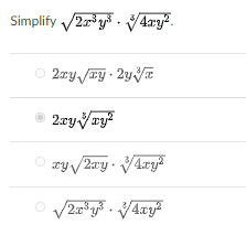 Simplify /2r y
. Aary".
O 2ry fry - 2ya
ry /2ay - VAry?
Axy
