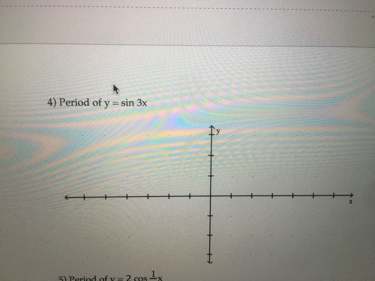 **Period of Trigonometric Functions - Educational Explanation**

In this section, we will explore the concept of the period of trigonometric functions. Specifically, we will examine the period of the function \( y = \sin 3x \).

### Period of \( y = \sin 3x \)

The period of a sine function is determined by the coefficient of \( x \) in the argument of the sine function. The general formula for the period of a function \( y = \sin bx \) is:

\[
\text{Period} = \frac{2\pi}{b}
\]

For the function \( y = \sin 3x \), the coefficient \( b \) is 3. Therefore, the period of \( y = \sin 3x \) is calculated as follows:

\[
\text{Period} = \frac{2\pi}{3}
\]

This means that the function completes one full cycle every \( \frac{2\pi}{3} \) units along the x-axis.

### Graph Explanation

A graph is presented with x and y axes labeled. There are tick marks on both axes, which will help in plotting the sine wave. While the graph itself currently doesn't show the wave of \( y = \sin 3x \), you can envision the sine wave completing one cycle between 0 and \( \frac{2\pi}{3} \).

The y-axis is used for the amplitude of the function, and the x-axis is used to mark the period and oscillation of the wave.

Remember, understanding the period of trigonometric functions is crucial for analyzing wave behavior, whether in mathematics or applied sciences like physics and engineering.

**Next Topic:**

Explore the period of \( y = 2 \cos \frac{1}{2}x \).