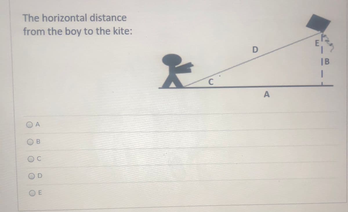 The horizontal distance
from the boy to the kite:
|B
C
A
OD
O E
