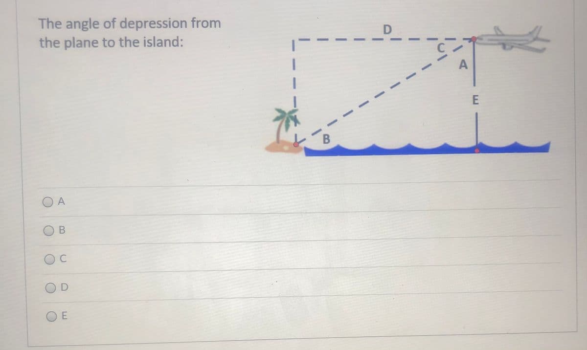 The angle of depression from
the plane to the island:
D
O A
C
OD
O E
