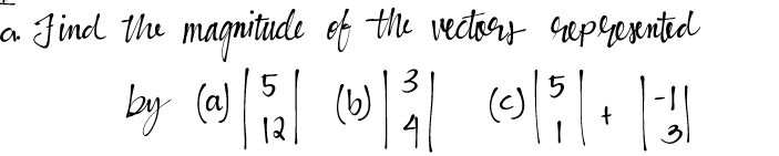 Find the magnitude of the vectors represented
3
by (@5 0² 05 + !|