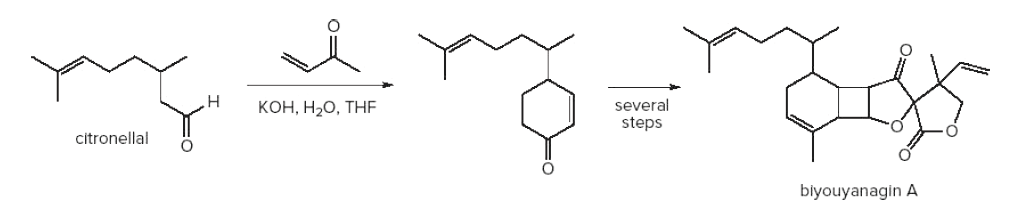 КОн, Н,О, ТHF
several
steps
citronellal
biyouyanagin A
