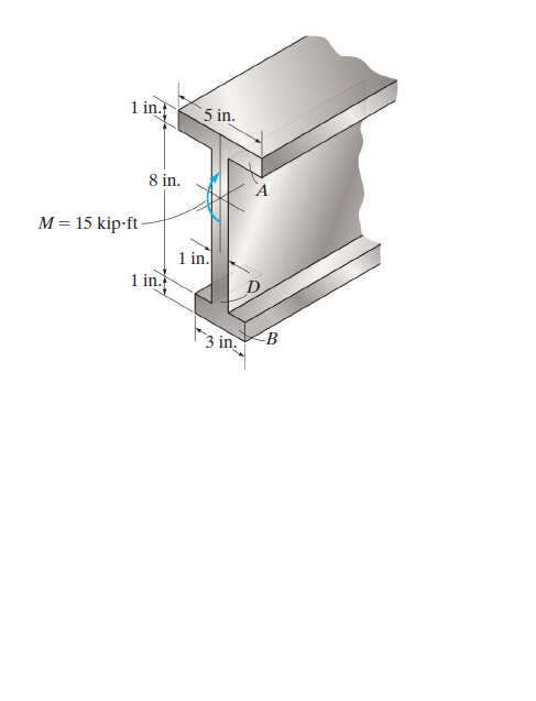 1 in.
5 in.
8 in.
M= 15 kip-ft -
1 in.
1 in.
3 in.
