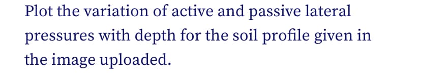 Plot the variation of active and passive lateral
pressures with depth for the soil profile given in
the image uploaded.