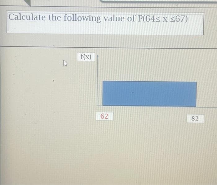 Calculate the following value of P(64≤ x ≤67)
f(x)
62
82