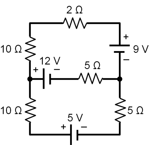 2Ω
+
10 Ω.
12 V
5Ω
+
10 Ω.
5Ω
5 ν
+
