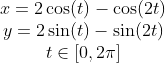 x = 2 cos(t) – cos(2t)
y = 2 sin(t) – sin(2t)
te (0, 27]
