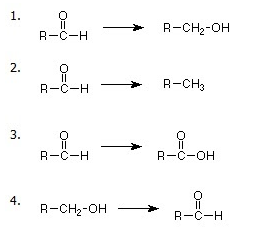 R-CH2-OH
R-C-H
R-C-H
R-CH3
3.
R-C-H
R-C-OH
4.
R-CH2-OH
R-C-H
O=C
O=O
1.
2.
