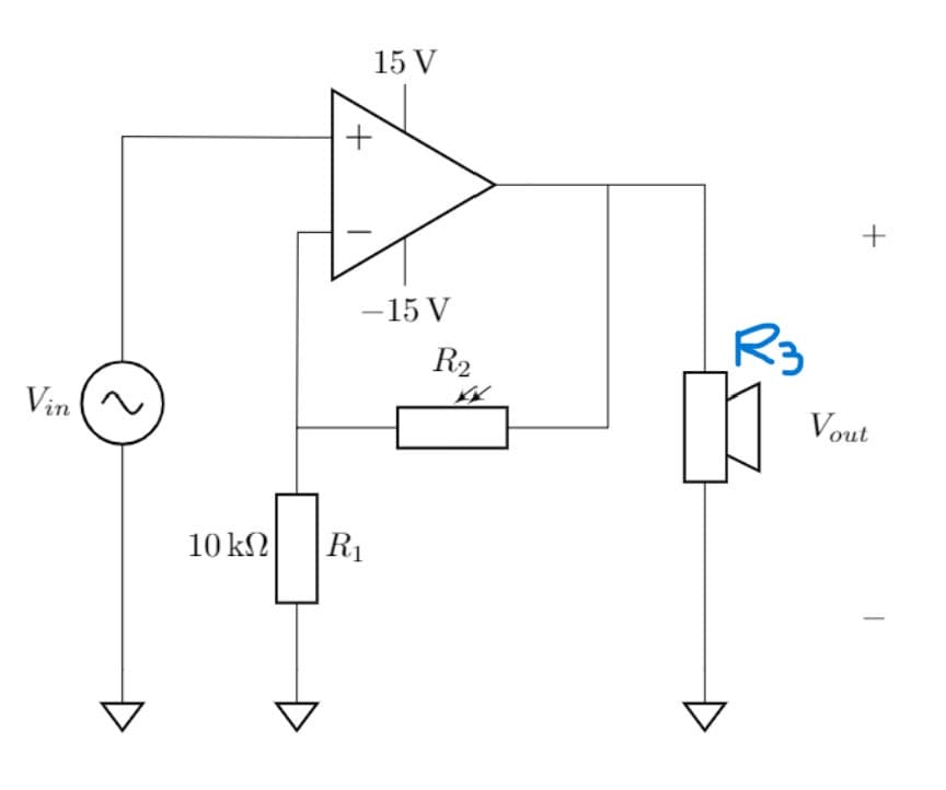 Vin
2
10 ΚΩ
15 V
+
-15 V
R₁
R₂
R3
+
Vout