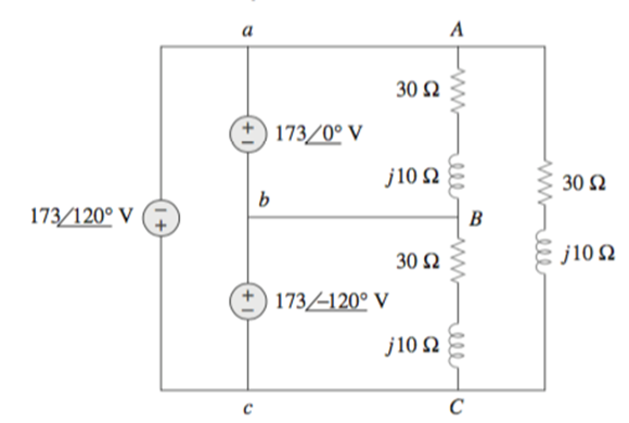 173/120° V
b
C
173/0° V
+ ) 173/120° V
30 Ω
j10 Ω
30 Ω
j10 Ω
A
Well m
C
B
30 Ω
j10 Ω