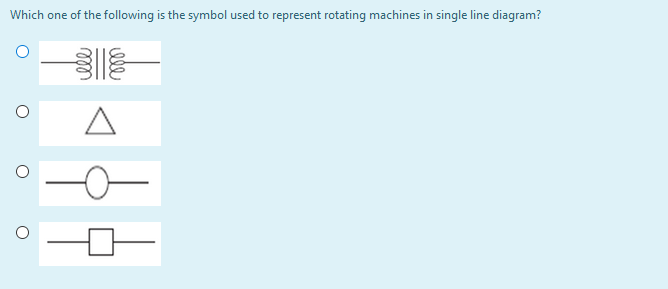 Which one of the following is the symbol used to represent rotating machines in single line diagram?
ele
