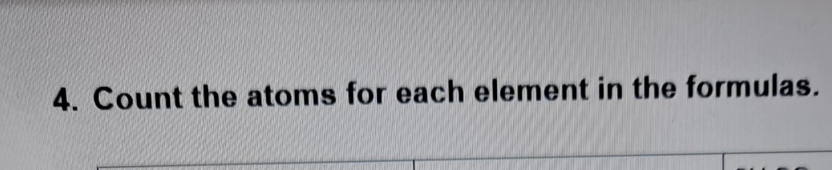 4. Count the atoms for each element in the formulas.
