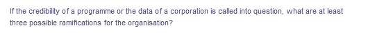 If the credibility of a programme or the data of a corporation is called into question, what are at least
three possible ramifications for the organisation?
