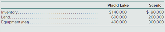 Placid Lake
Scenic
Inventory.
Land..
Equipment (net) .
$140,000
600,000
400,000
$ 90,000
200,000
300,000
