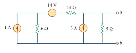 1 A
6Ω
14 V
14 Ω
Μ
3 A (
5Ω
00
ob