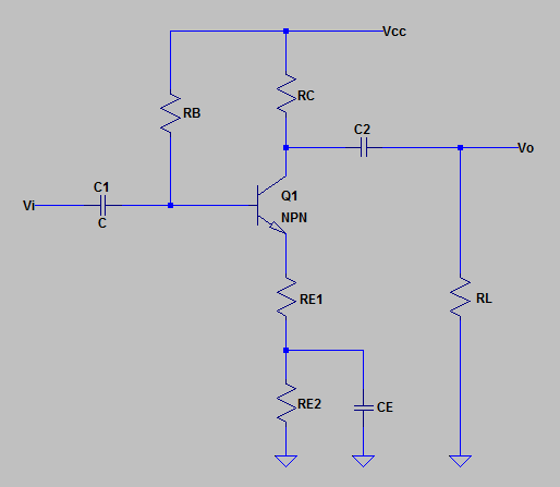 Vc
RC
RB
C2
Vo
C1
Q1
Vi-
NPN
RE1
RL
RE2
:CE
