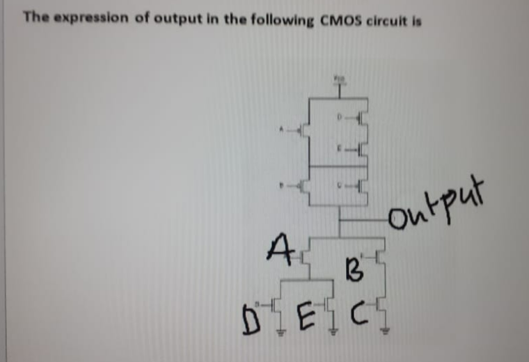 The expression of output in the following CMOS circuit is
AL
Output
B
DECE