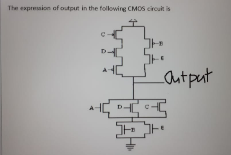 The expression of output in the following CMOS circuit is
с
B
Output
DHO
To te