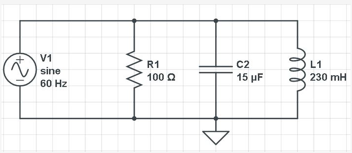 V1
C2
15 μ
R1
L1
sine
100 Q
230 mH
60 Hz
