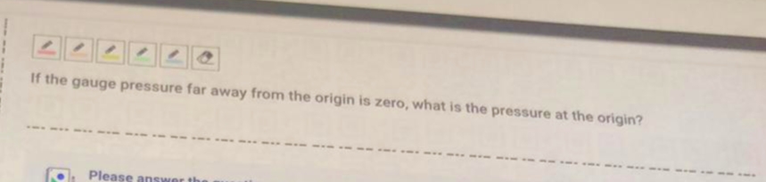 If the gauge pressure far away from the origin is zero, what is the pressure at the origin?
Please answer the