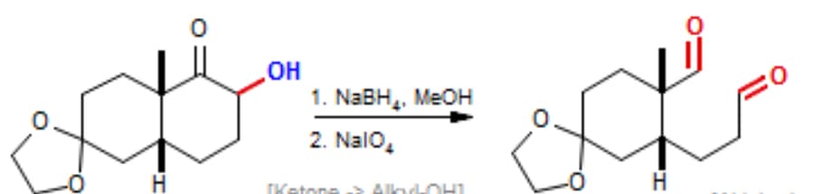 H
OH
1. NaBH₂, MeOH
2. Nalo
Ketone AlkyLOHI
I.
H