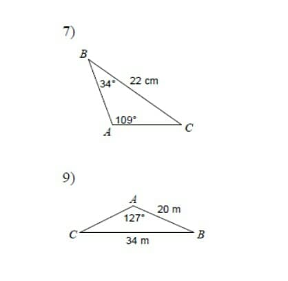 7)
B.
34 22 cm
| 109*
A
C
9)
A
20 m
127
c<
34 m
