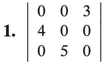 Matrix 1:

\[
\begin{bmatrix}
0 & 0 & 3 \\
4 & 0 & 0 \\
0 & 5 & 0 \\
\end{bmatrix}
\]

This is a 3x3 matrix with the following elements:

- First row: 0, 0, 3
- Second row: 4, 0, 0
- Third row: 0, 5, 0

This matrix can be used in educational settings to teach concepts such as matrix operations, linear transformations, and systems of equations.