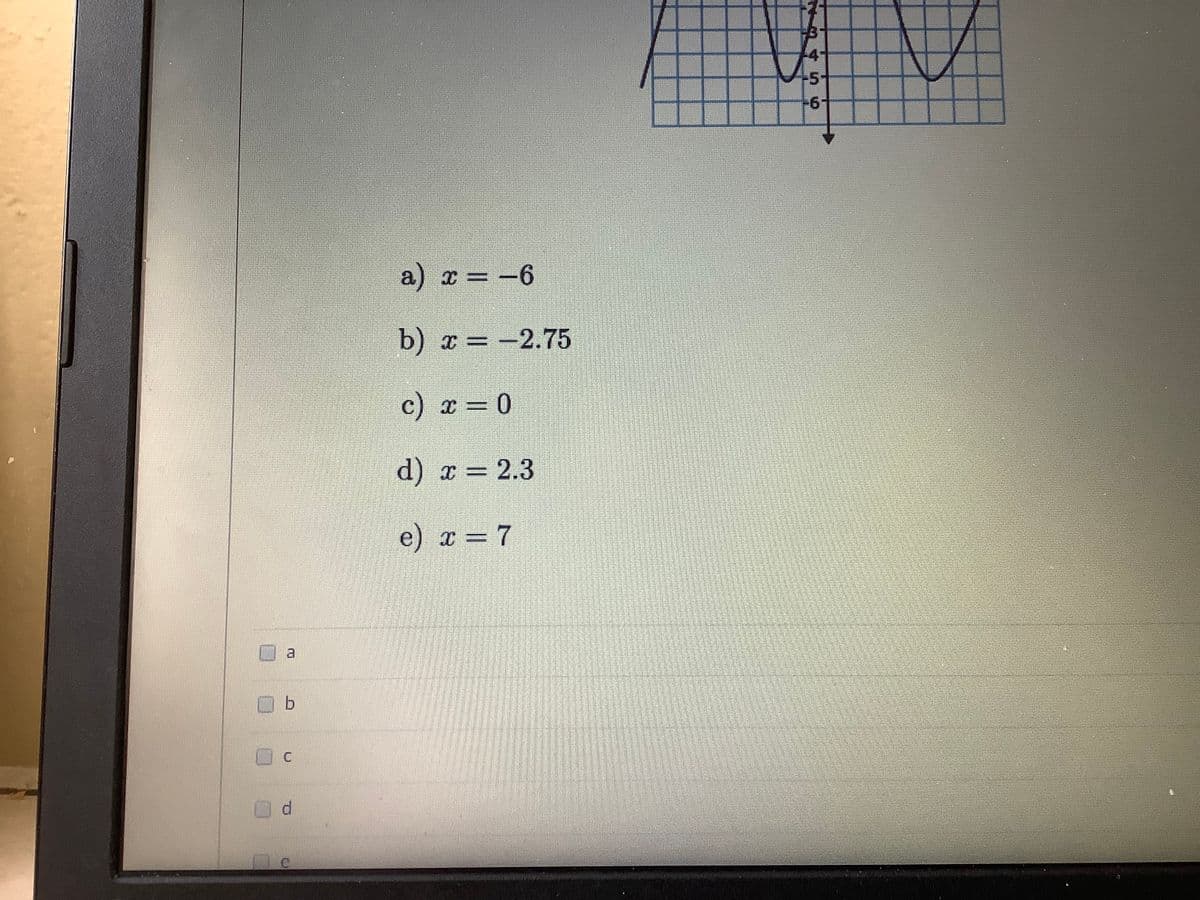 -4-
-5+
a) x= -6
b) х — — 2.75
c) x 0
d) х — 2.3
e) x = 7
456
