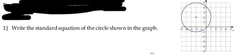 Write the standard equation of the circle shown in the graph.
1)
-5
3 -2
-t
.3
