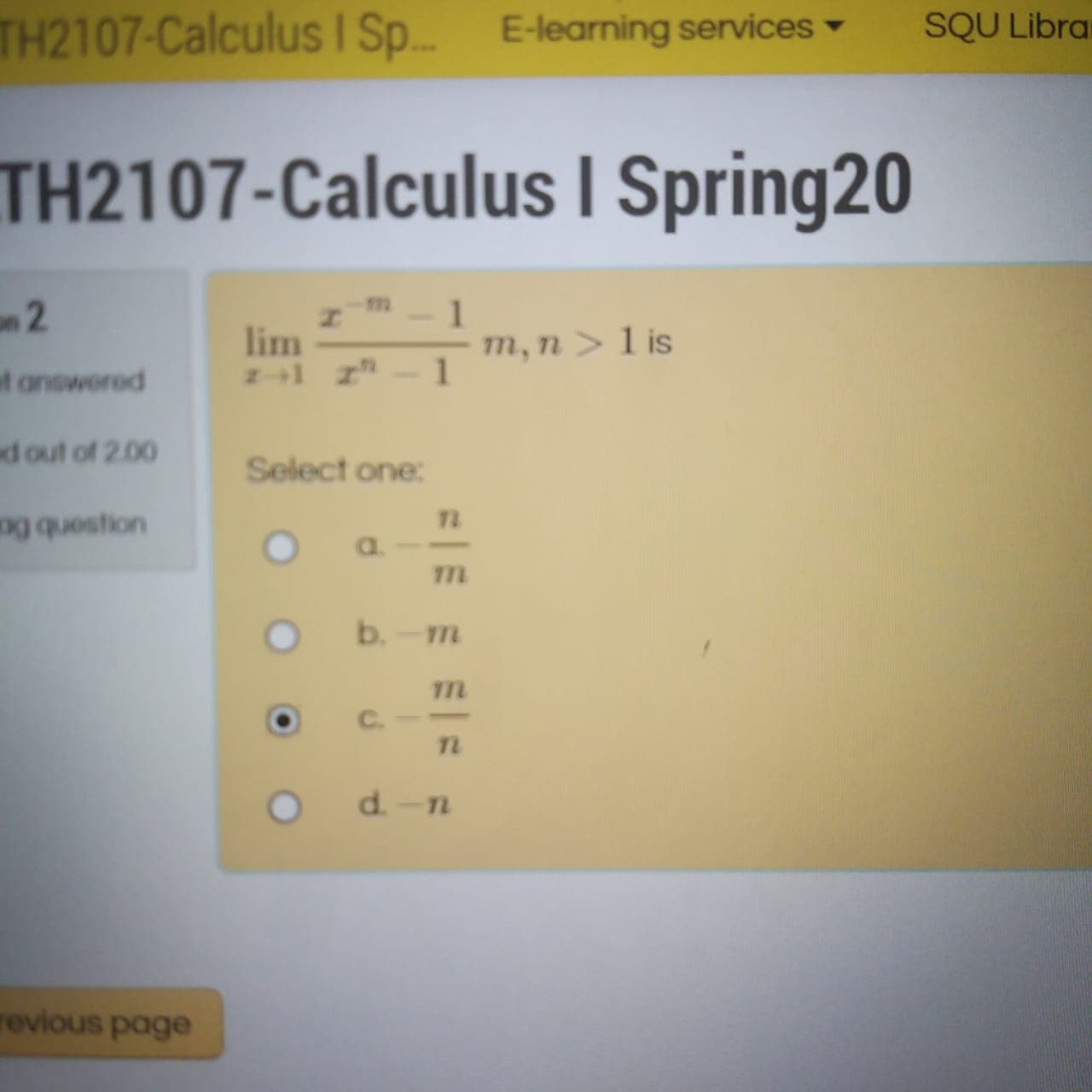 lim
1.
m, n > 1 is
