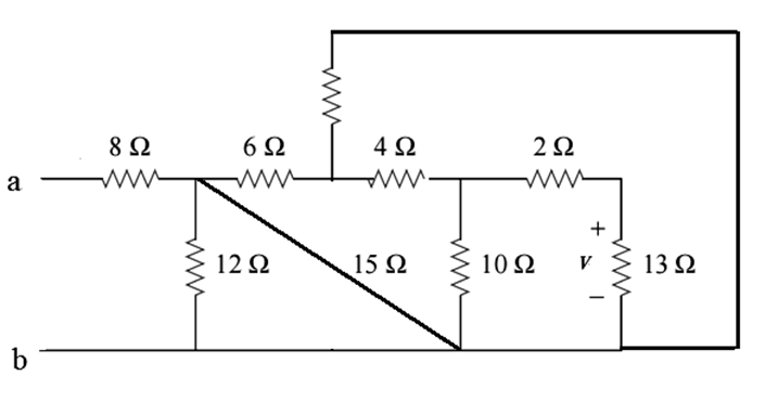 6Ω
4 Q
2Ω
a
+
12 2
15 2
10 Ω
13 2
b
