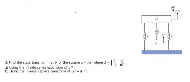 M
X(1)
3. Find the state transition matrix of the system i = Ax, where A = o
a) Using the infinite series expansion of et.
b) Using the inverse Laplace transform of (sl - A)-1.
ele
