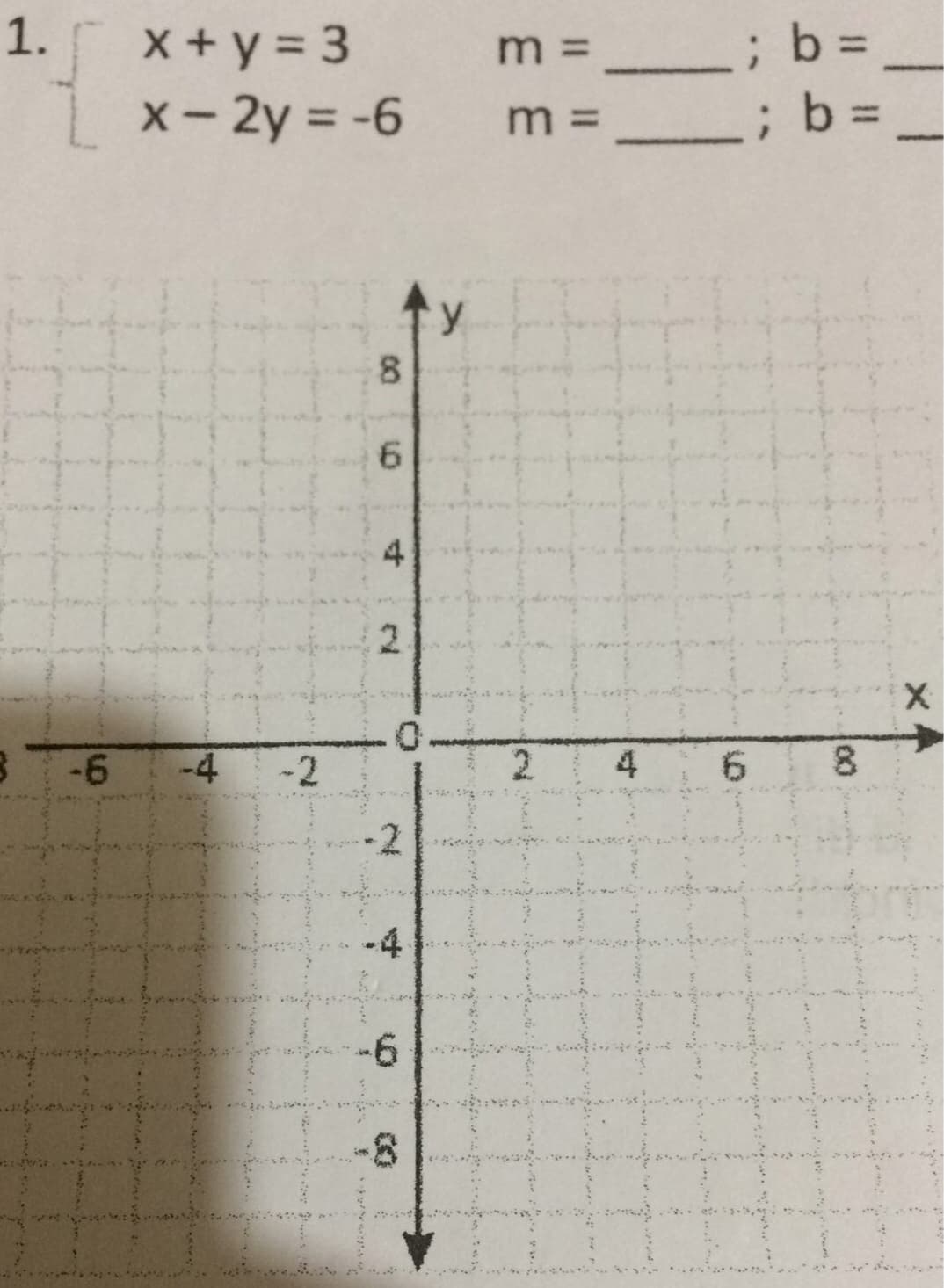 1. x+y = 3
Lx-2y = -6
m =
m =
4
2.
-6
-4
-2
2.
4
6.
8.
-2
-4
--
-8
.
00
8.
6.
