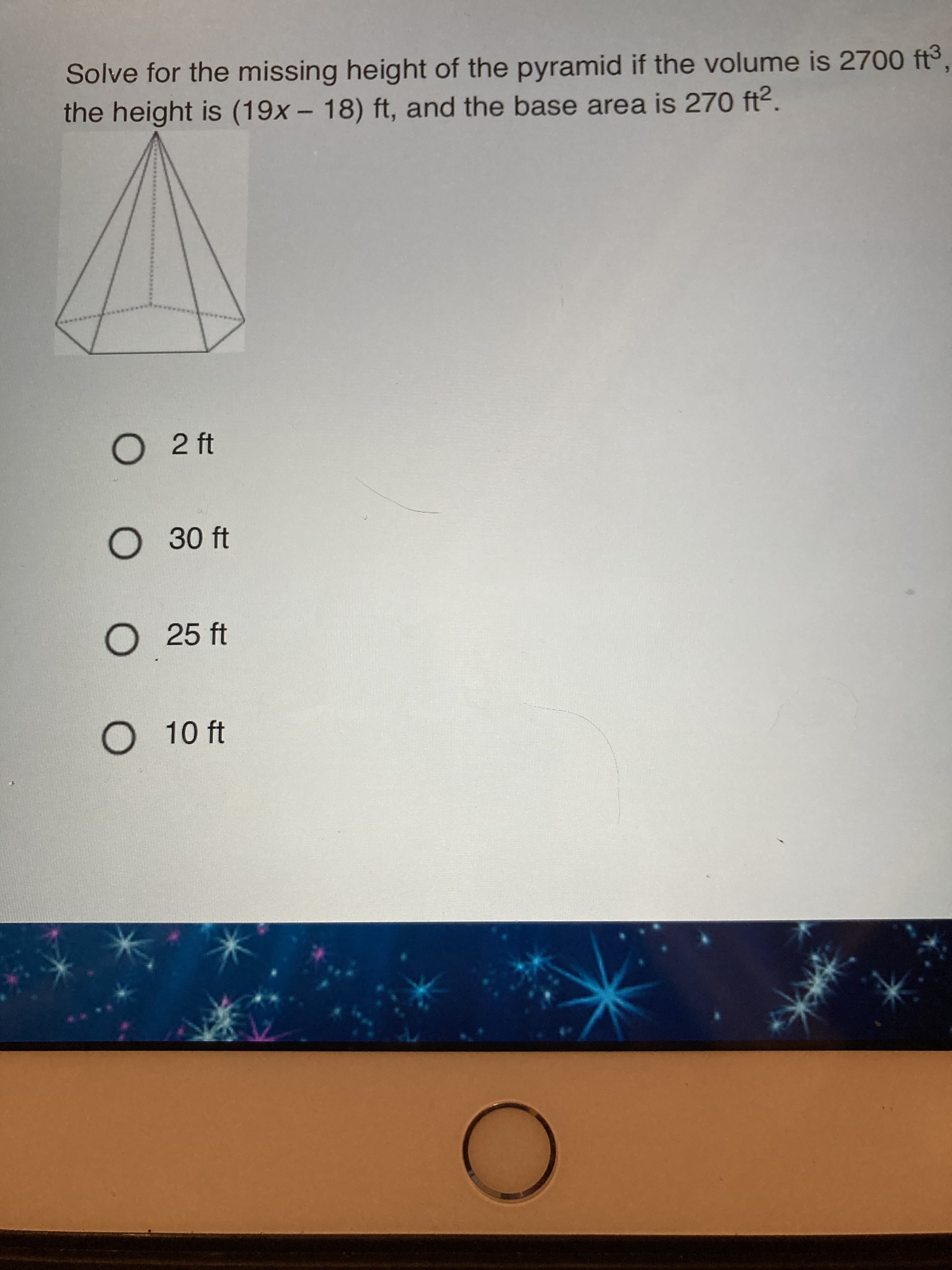 Solve for the missing height of the pyramid if the volume Is
