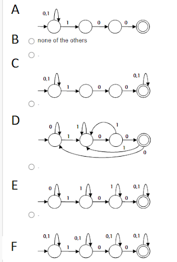 A
0,1
В
none of the others
0,1
0,1
D
E
0,1
0,1
0,1
0,1
0,1
F
