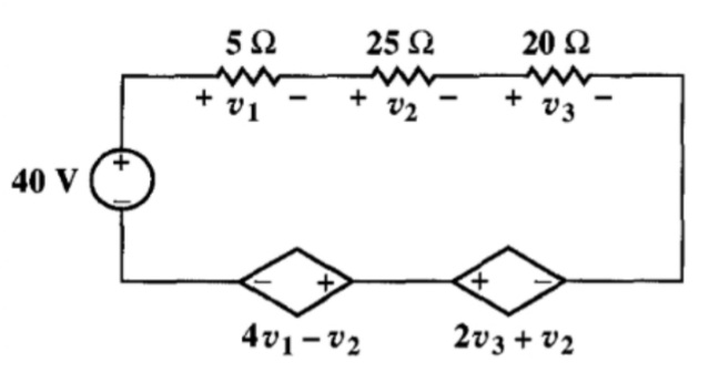 25 S2
20 2
5Ω
+ v3
+ v1
40 V
4v1 – v2
2v3 + v2
