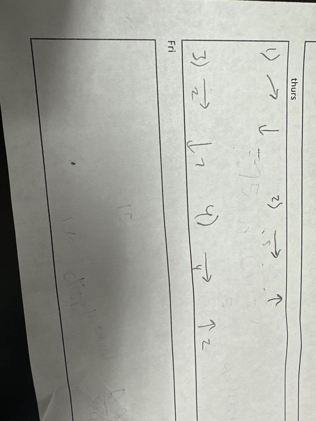 1)
thurs
ㄱ
↑
20
2)
S
3) ㄹ 17 ) 코
2
ㄱ
Fri
15
T
dise
12
Sec