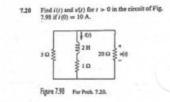 720 Find i) and vr) for 1>0 in the circuit of Fig.
7.98 if i (0) 10 A.
2H
200
Figure 7.98 For Prob. 7.20.
