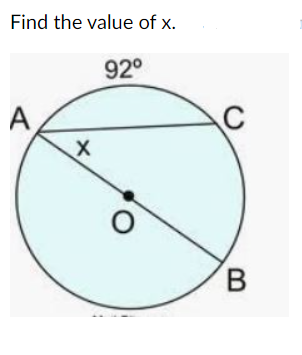 Find the value of x.
92°
A
C
B.
