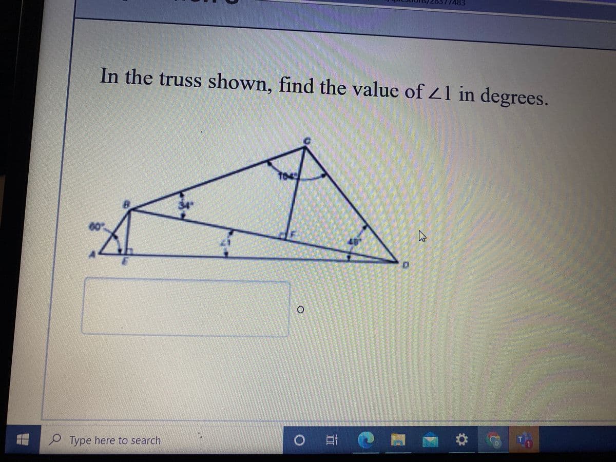 7483
In the truss shown, find the value of 21 in degrees.
60
Type here to search
