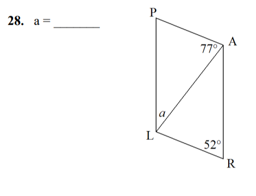 28. а %3D
A
77°
a,
L
52°
R
P.
