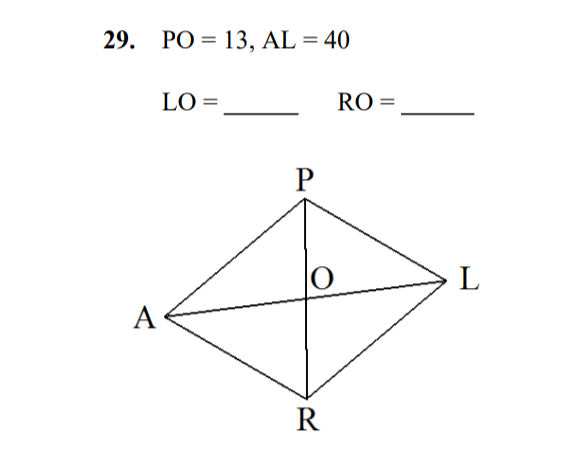 29. PO = 13, AL = 40
LO =
RO =
P
А
R
