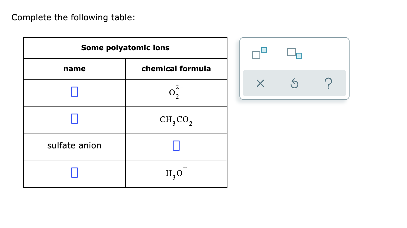 2-
CH;CO,
sulfate anion
+
H,0
