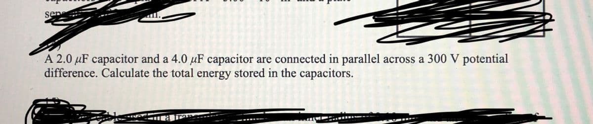 ### Capacitors in Parallel and Energy Storage

**Problem Statement:**

A 2.0 µF capacitor and a 4.0 µF capacitor are connected in parallel across a 300 V potential difference. Calculate the total energy stored in the capacitors.

---

**Solution:**

To solve this problem, we need to follow these steps:

1. **Calculate the total capacitance:**
   In a parallel connection, the total capacitance \( C_t \) is the sum of the individual capacitances:

   \[
   C_t = C_1 + C_2
   \]

   Where:
   - \( C_1 = 2.0 \, \mu\text{F} \)
   - \( C_2 = 4.0 \, \mu\text{F} \)

   So,

   \[
   C_t = 2.0 \, \mu\text{F} + 4.0 \, \mu\text{F} = 6.0 \, \mu\text{F}
   \]

2. **Calculate the energy stored in each capacitor:**
   The energy \( U \) stored in a capacitor is given by the formula:

   \[
   U = \frac{1}{2} C V^2
   \]

   For \( C_1 \):

   \[
   U_1 = \frac{1}{2} \times 2.0 \, \mu\text{F} \times (300 \, V)^2 = \frac{1}{2} \times 2.0 \times 10^{-6} \, F \times 90000 \, V^2
   \]

   \[
   U_1 = \frac{1}{2} \times 0.18 \, J = 0.09 \, J
   \]

   For \( C_2 \):

   \[
   U_2 = \frac{1}{2} \times 4.0 \, \mu\text{F} \times (300 \, V)^2 = \frac{1}{2} \times 4.0 \times 10^{-6} \, F \times 90000 \, V^2
   \]

   \[
   U_2 = \frac{1}{2} \times 0.36