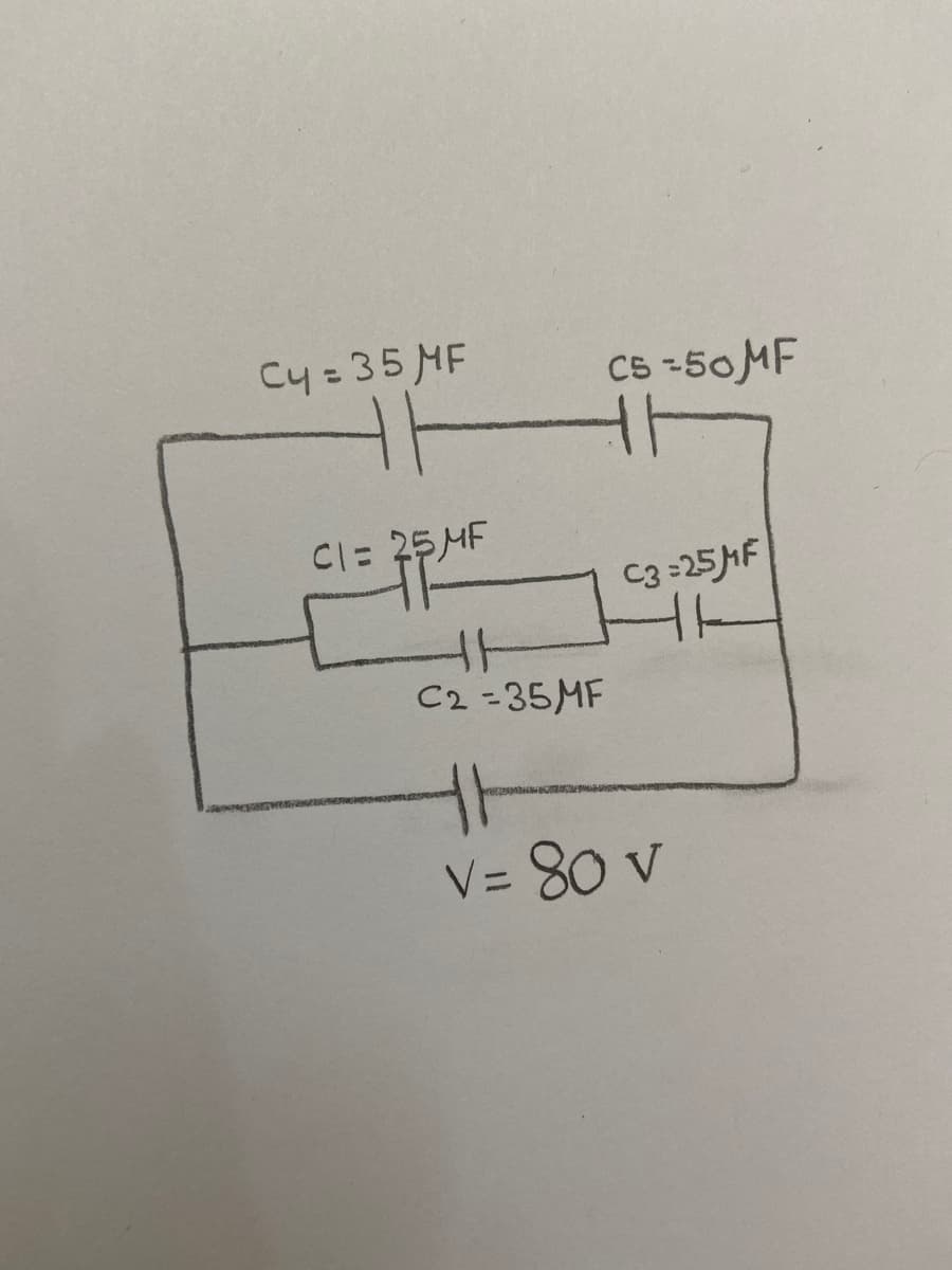 Cy = 35 MF
Cs -50MF
CI= 25 MF
C3 -25MF
C2 =35MF
H
V= 80 v
